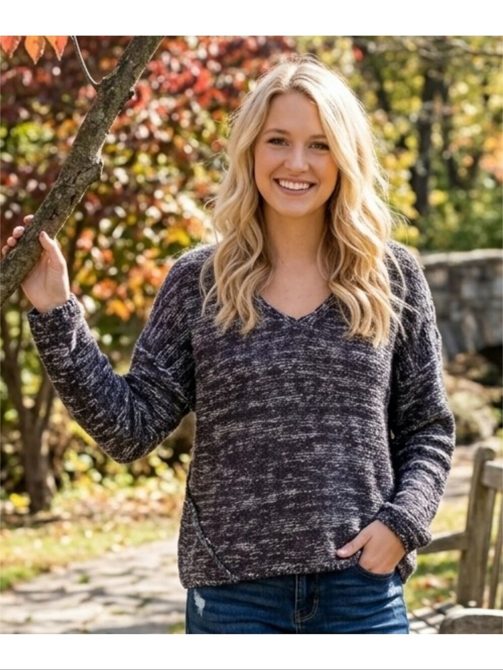 Universal Thread Vneck Pullover Sweater Black Marled Size L